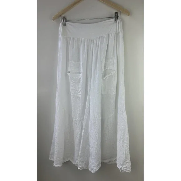 TG.U 100% Linen EXTRA Wide Leg Pant Italy Lagonlook Coastal Beachy Pockets White - Picture 2 of 11